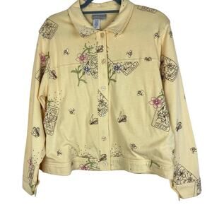 Yellow Garden Chic Cottagecore Feminine Nature Shacket Button Front Petite M